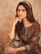 Jyoti Fashion Women's Gold Pure Tissue Shimmer Floral Digital Print With Zardoshi Hand Work Salwar Suit Set - Distacart