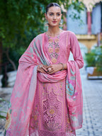 Jyoti Fashion Women's Pink Muslin Resham Thread with Jari & Cut Work Salwar Suit Set