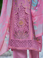 Jyoti Fashion Women's Pink Muslin Resham Thread with Jari & Cut Work Salwar Suit Set