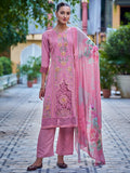 Jyoti Fashion Women's Pink Muslin Resham Thread with Jari & Cut Work Salwar Suit Set
