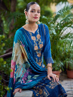 Jyoti Fashion Women's Navy Blue Muslin Resham Thread with Jari & Cut Work Salwar Suit Set - Distacart