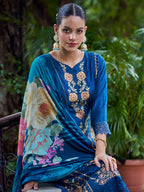 Jyoti Fashion Women's Navy Blue Muslin Resham Thread with Jari & Cut Work Salwar Suit Set - Distacart