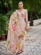 Jyoti Fashion Women's Beige Muslin Resham Thread with Jari & Cut Work Salwar Suit Set - Distacart