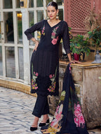Jyoti Fashion Women's Black Muslin Resham Thread with Jari & Cut Work Salwar Suit Set