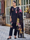 Jyoti Fashion Women's Black Muslin Resham Thread with Jari & Cut Work Salwar Suit Set