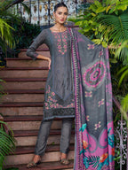 Jyoti Fashion Women's Grey Muslin Resham Thread with Jari & Cut Work Salwar Suit Set
