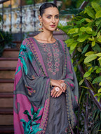 Jyoti Fashion Women's Grey Muslin Resham Thread with Jari & Cut Work Salwar Suit Set