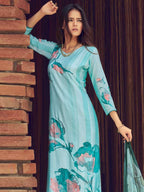 Jyoti Fashion Women's Sky Blue Muslin Floral Digital Print with Sequins Work Salwar Suit Set