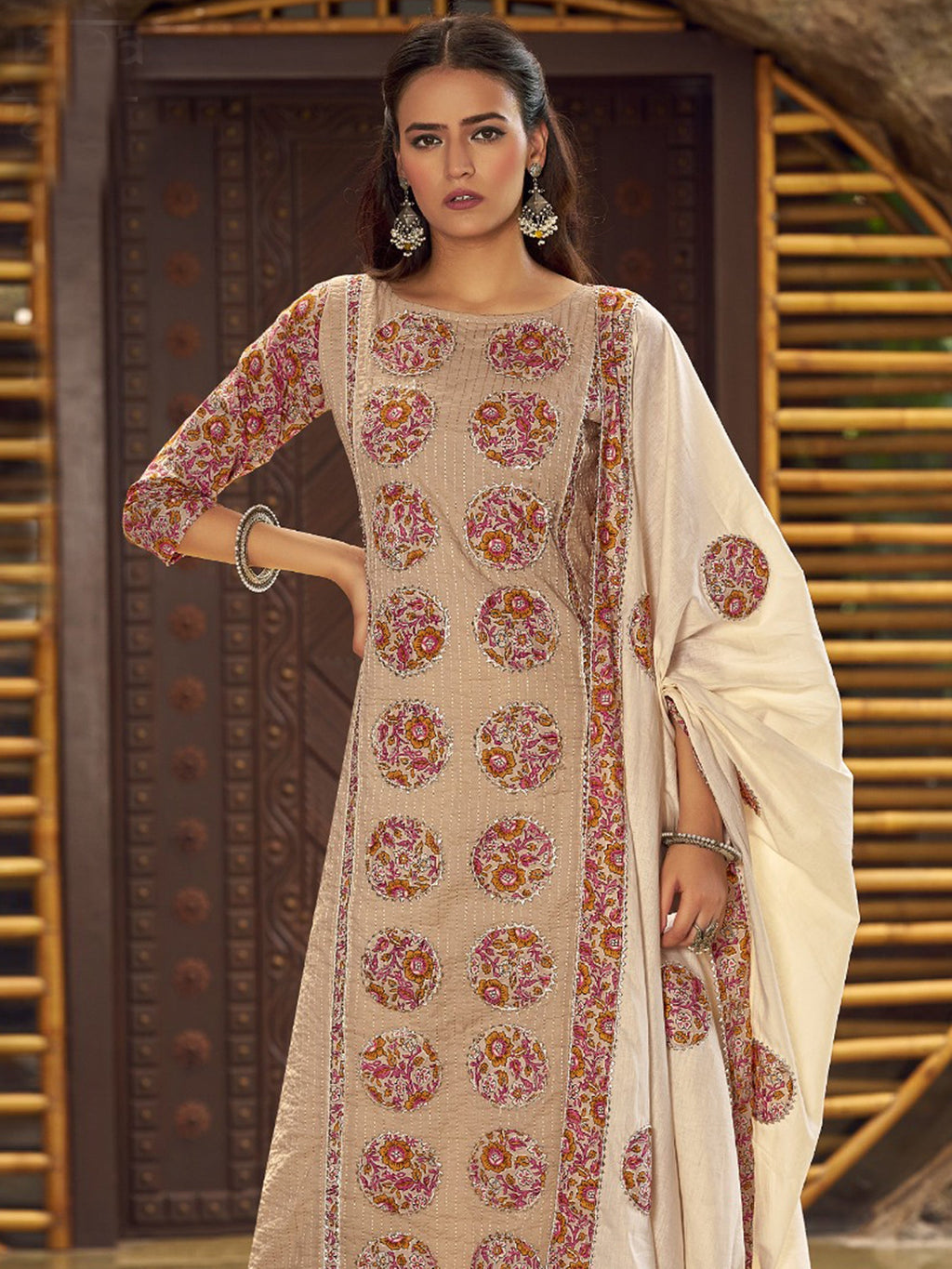 Jyoti Fashion Women's Beige Pure Cotton Digital Printed Salwar Suit Set