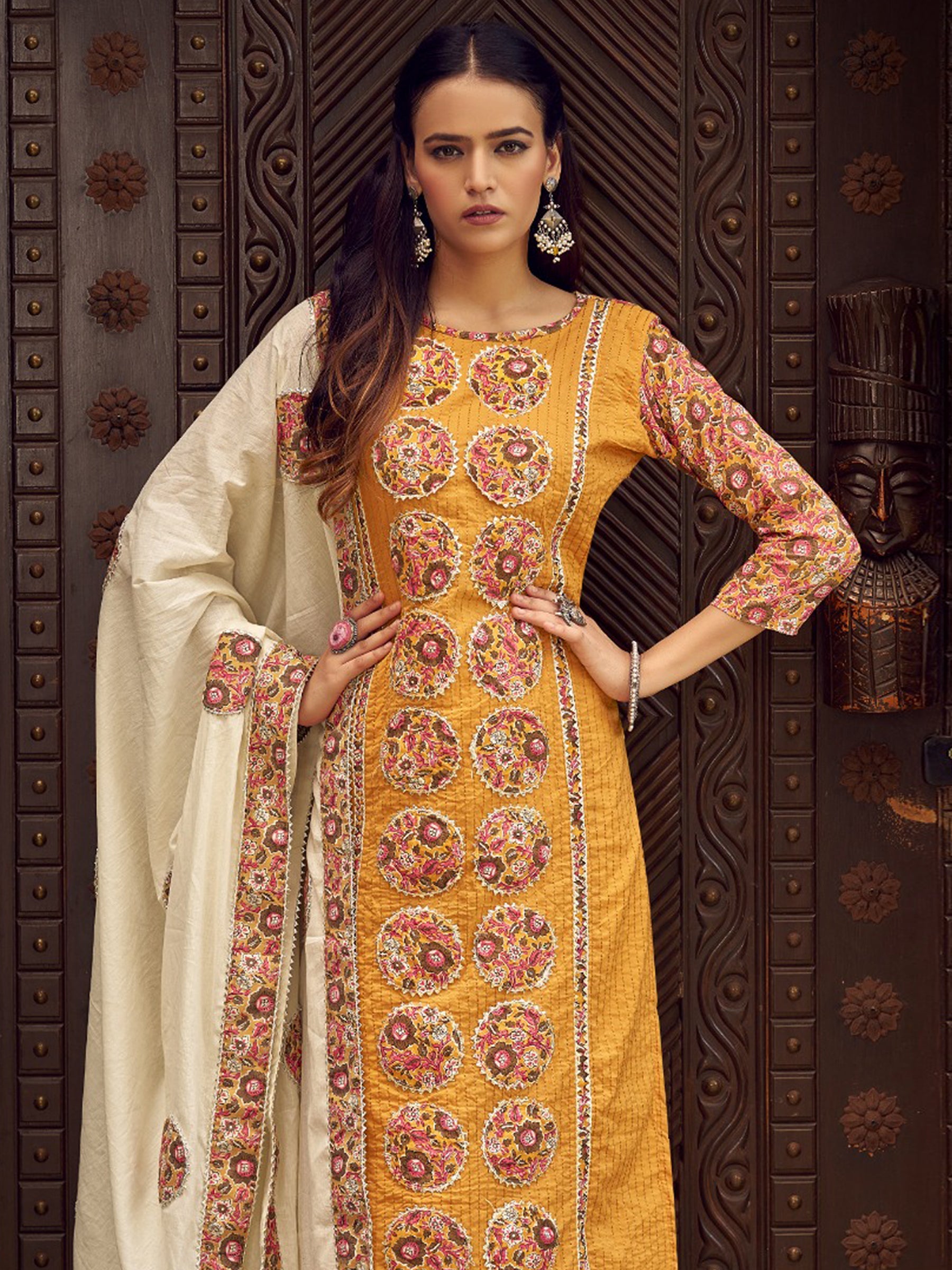 Jyoti Fashion Women's Mustard Pure Cotton Digital Printed Salwar Suit Set