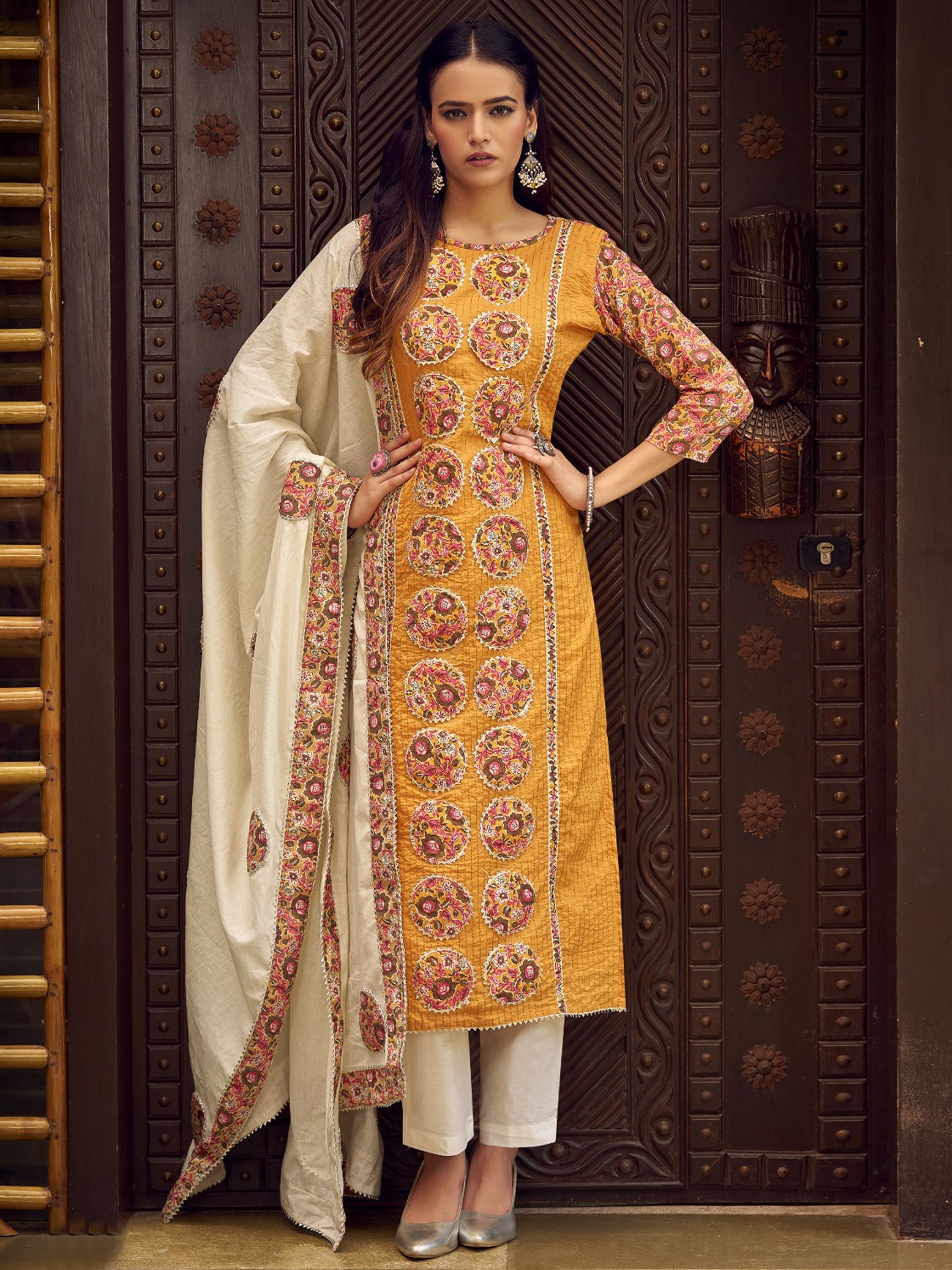 Jyoti Fashion Women's Mustard Pure Cotton Digital Printed Salwar Suit Set