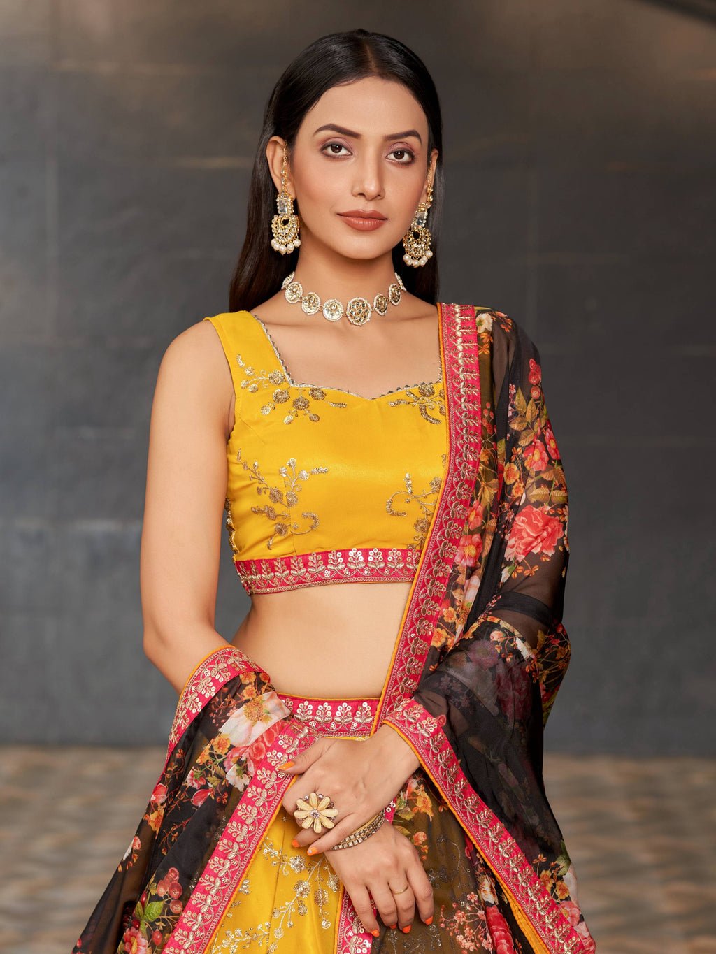 Jyoti Fashion Women's Yellow Georgette Zari & Heavy Sequin Embroidery Lehenga Choli & Dupatta