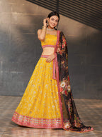 Jyoti Fashion Women's Yellow Georgette Zari & Heavy Sequin Embroidery Lehenga Choli & Dupatta