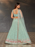 Jyoti Fashion Women's Sky Blue Georgette Zari & Heavy Sequin Embroidery Lehenga Choli & Dupatta