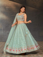 Jyoti Fashion Women's Sky Blue Georgette Zari & Heavy Sequin Embroidery Lehenga Choli & Dupatta