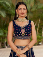 Jyoti Fashion Women's Navy Blue Georgette Zari & Heavy Sequin Embroidery Lehenga Choli & Dupatta