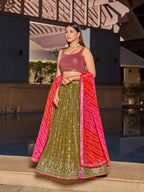 Jyoti Fashion Women's Olive Georgette Zari & Heavy Sequin Embroidery Lehenga Choli & Dupatta