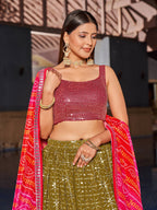 Jyoti Fashion Women's Olive Georgette Zari & Heavy Sequin Embroidery Lehenga Choli & Dupatta
