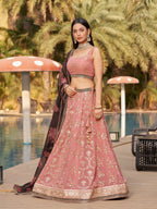 Jyoti Fashion Women's Pink Georgette Zari & Heavy Sequin Embroidery Lehenga Choli & Dupatta