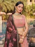 Jyoti Fashion Women's Pink Georgette Zari & Heavy Sequin Embroidery Lehenga Choli & Dupatta