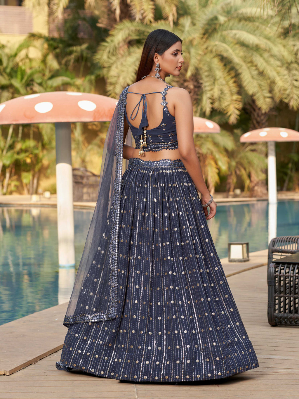 Jyoti Fashion Women's Grey Georgette Zari & Heavy Sequin Embroidery Lehenga Choli & Dupatta