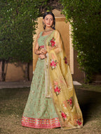 Jyoti Fashion Women's Pista Georgette Zari & Heavy Sequin Embroidery Lehenga Choli & Dupatta