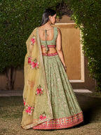 Jyoti Fashion Women's Pista Georgette Zari & Heavy Sequin Embroidery Lehenga Choli & Dupatta