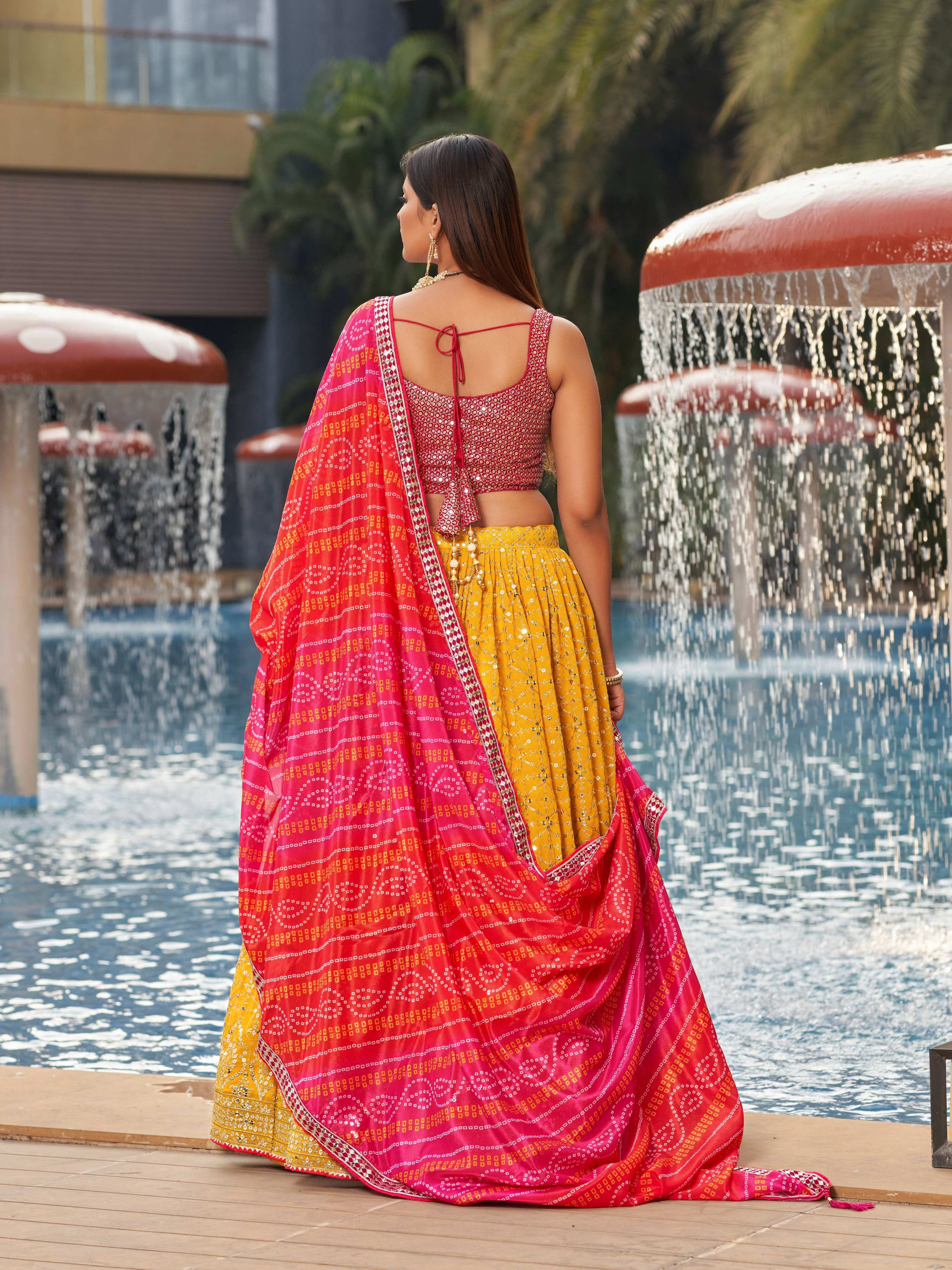 Jyoti Fashion Women's Yellow Georgette Zari & Heavy Sequin Embroidery Lehenga Choli & Dupatta