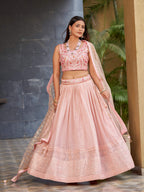 Jyoti Fashion Women's Pink Georgette Zari & Heavy Sequin Embroidery Lehenga Choli & Dupatta