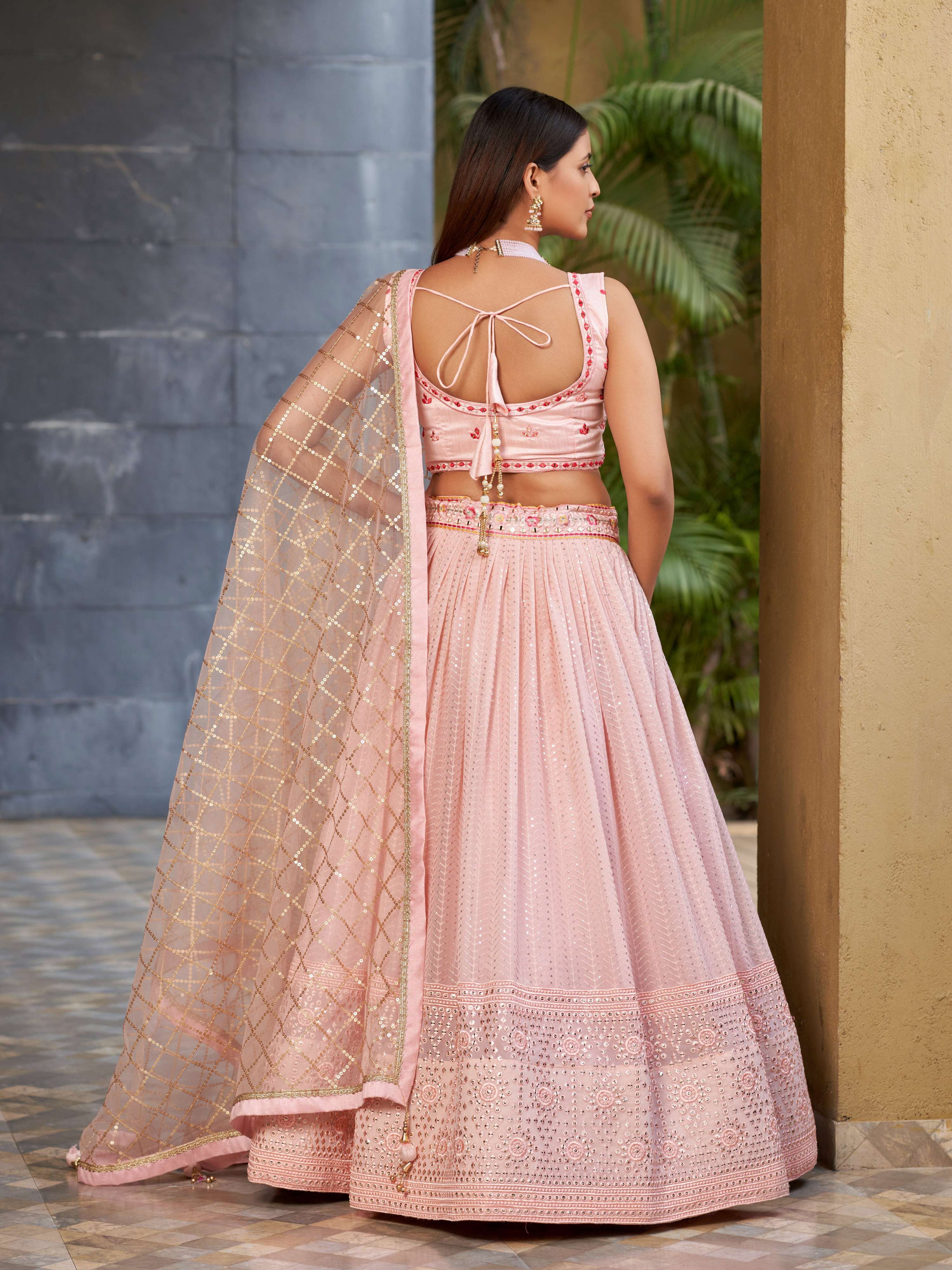 Jyoti Fashion Women's Pink Georgette Zari & Heavy Sequin Embroidery Lehenga Choli & Dupatta