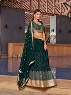Jyoti Fashion Women's Green Georgette Zari & Heavy Sequin Embroidery Lehenga Choli & Dupatta
