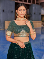 Jyoti Fashion Women's Green Georgette Zari & Heavy Sequin Embroidery Lehenga Choli & Dupatta