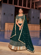 Jyoti Fashion Women's Green Georgette Zari & Heavy Sequin Embroidery Lehenga Choli & Dupatta