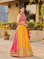 Jyoti Fashion Women's Yellow Georgette Zari & Heavy Sequin Embroidery Lehenga Choli & Dupatta