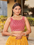 Jyoti Fashion Women's Yellow Georgette Zari & Heavy Sequin Embroidery Lehenga Choli & Dupatta