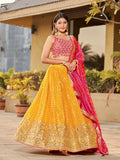 Jyoti Fashion Women's Yellow Georgette Zari & Heavy Sequin Embroidery Lehenga Choli & Dupatta