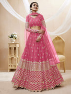 Jyoti Fashion Women's Pink Georgette Sequins Zari Embroidered Lehenga Choli & Dupatta