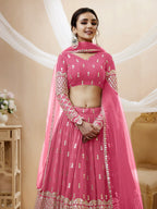 Jyoti Fashion Women's Pink Georgette Sequins Zari Embroidered Lehenga Choli & Dupatta