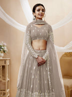 Jyoti Fashion Women's Grey Georgette Sequins Zari Embroidered Lehenga Choli & Dupatta