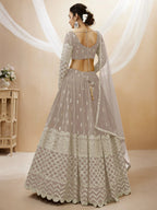 Jyoti Fashion Women's Grey Georgette Sequins Zari Embroidered Lehenga Choli & Dupatta