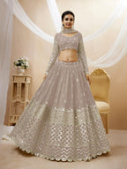 Jyoti Fashion Women's Grey Georgette Sequins Zari Embroidered Lehenga Choli & Dupatta