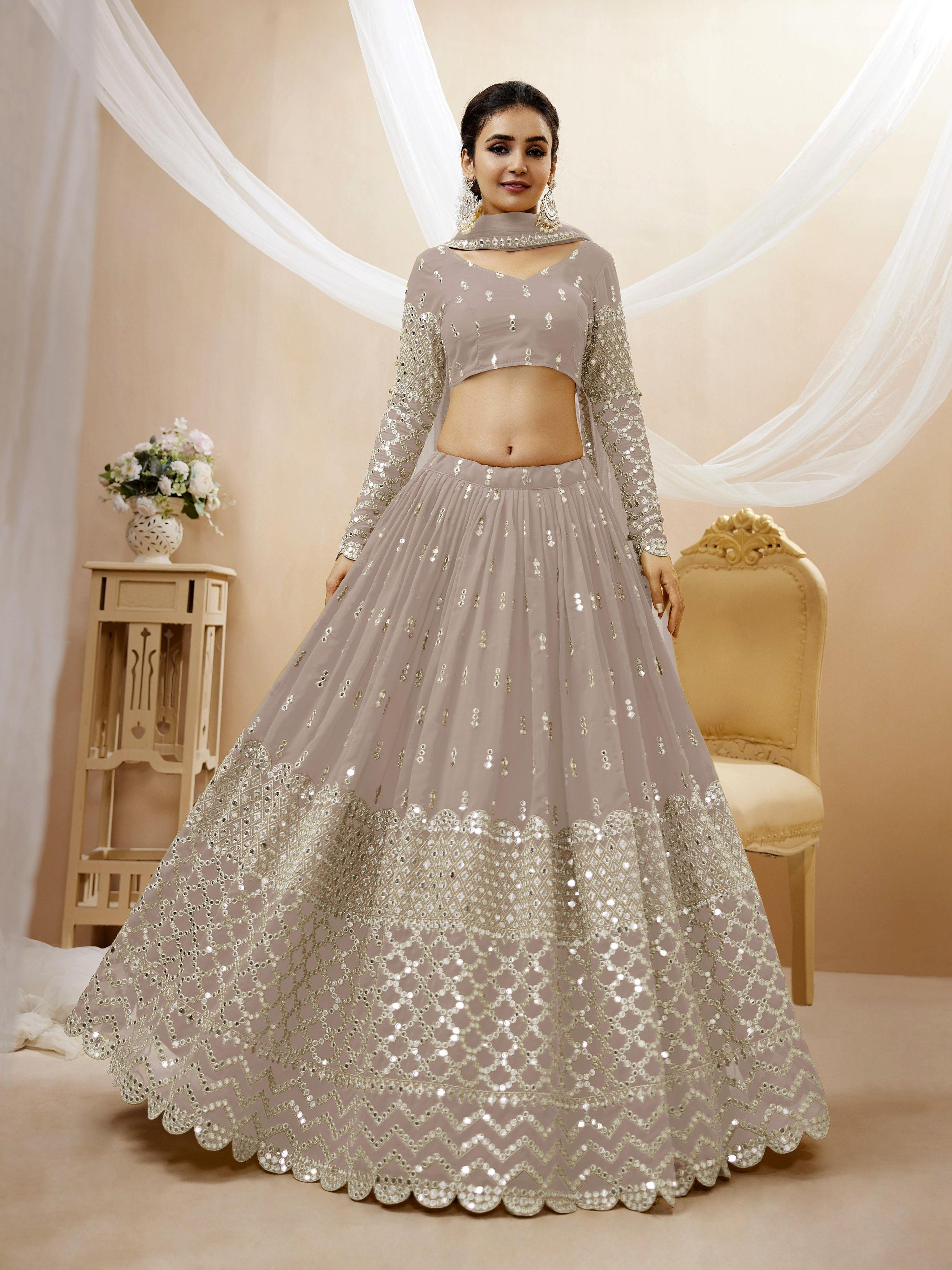 Jyoti Fashion Women's Grey Georgette Sequins Zari Embroidered Lehenga Choli & Dupatta