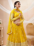 Jyoti Fashion Women's Yellow Georgette Sequins Zari Embroidered Lehenga Choli & Dupatta