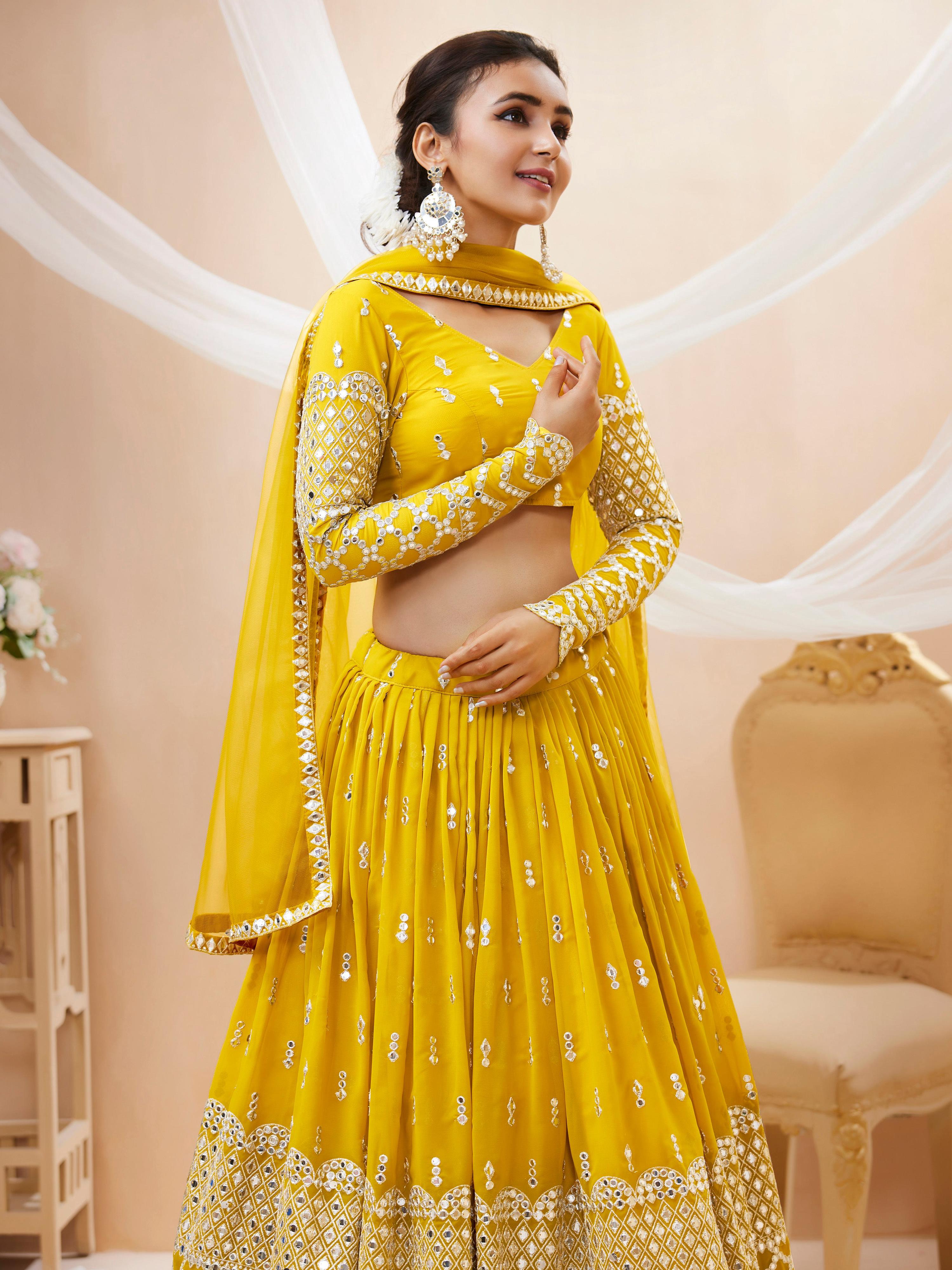 Jyoti Fashion Women's Yellow Georgette Sequins Zari Embroidered Lehenga Choli & Dupatta