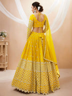Jyoti Fashion Women's Yellow Georgette Sequins Zari Embroidered Lehenga Choli & Dupatta