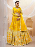 Jyoti Fashion Women's Yellow Georgette Sequins Zari Embroidered Lehenga Choli & Dupatta