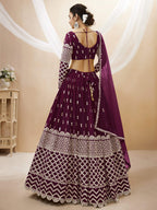 Jyoti Fashion Women's Wine Georgette Sequins Zari Embroidered Lehenga Choli & Dupatta