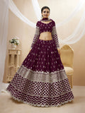 Jyoti Fashion Women's Wine Georgette Sequins Zari Embroidered Lehenga Choli & Dupatta