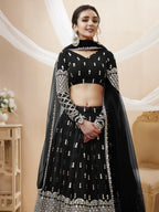 Jyoti Fashion Women's Black Georgette Sequins Zari Embroidered Lehenga Choli & Dupatta
