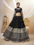 Jyoti Fashion Women's Black Georgette Sequins Zari Embroidered Lehenga Choli & Dupatta